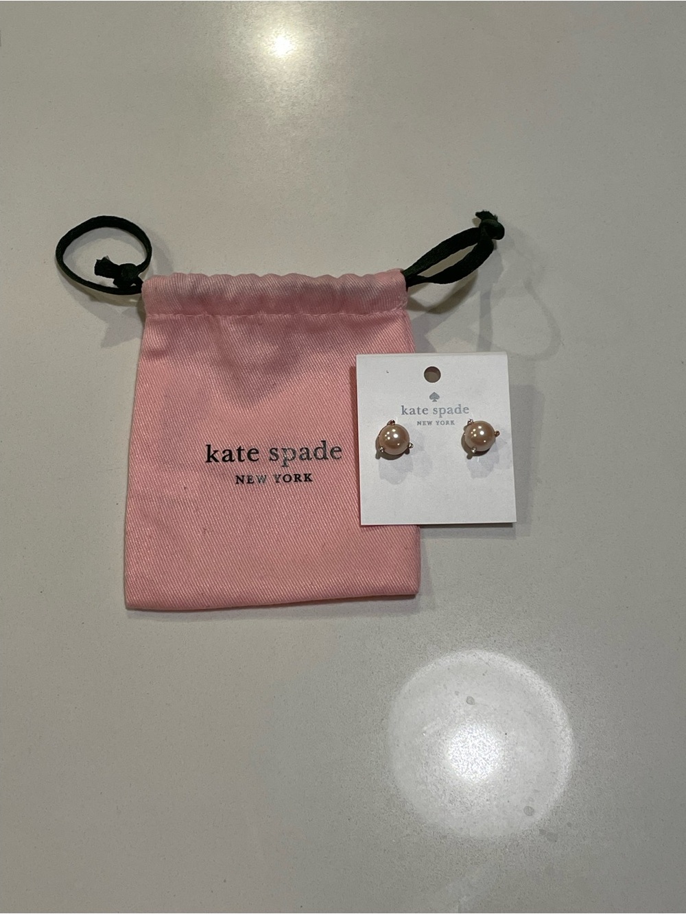 kate spade Pink Pearl Stud Earrings with Pink Pouch